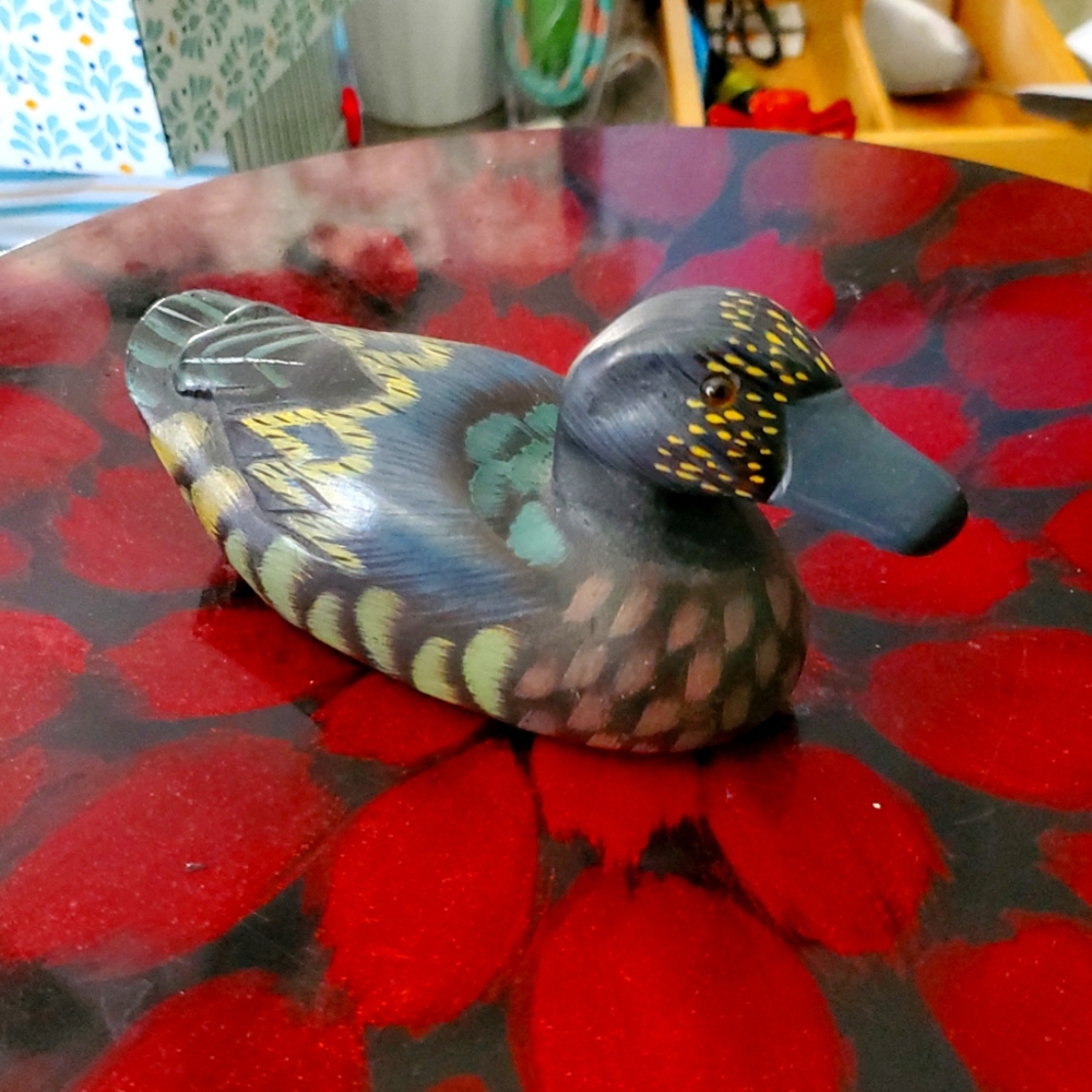 Carved wooden hand painted duck